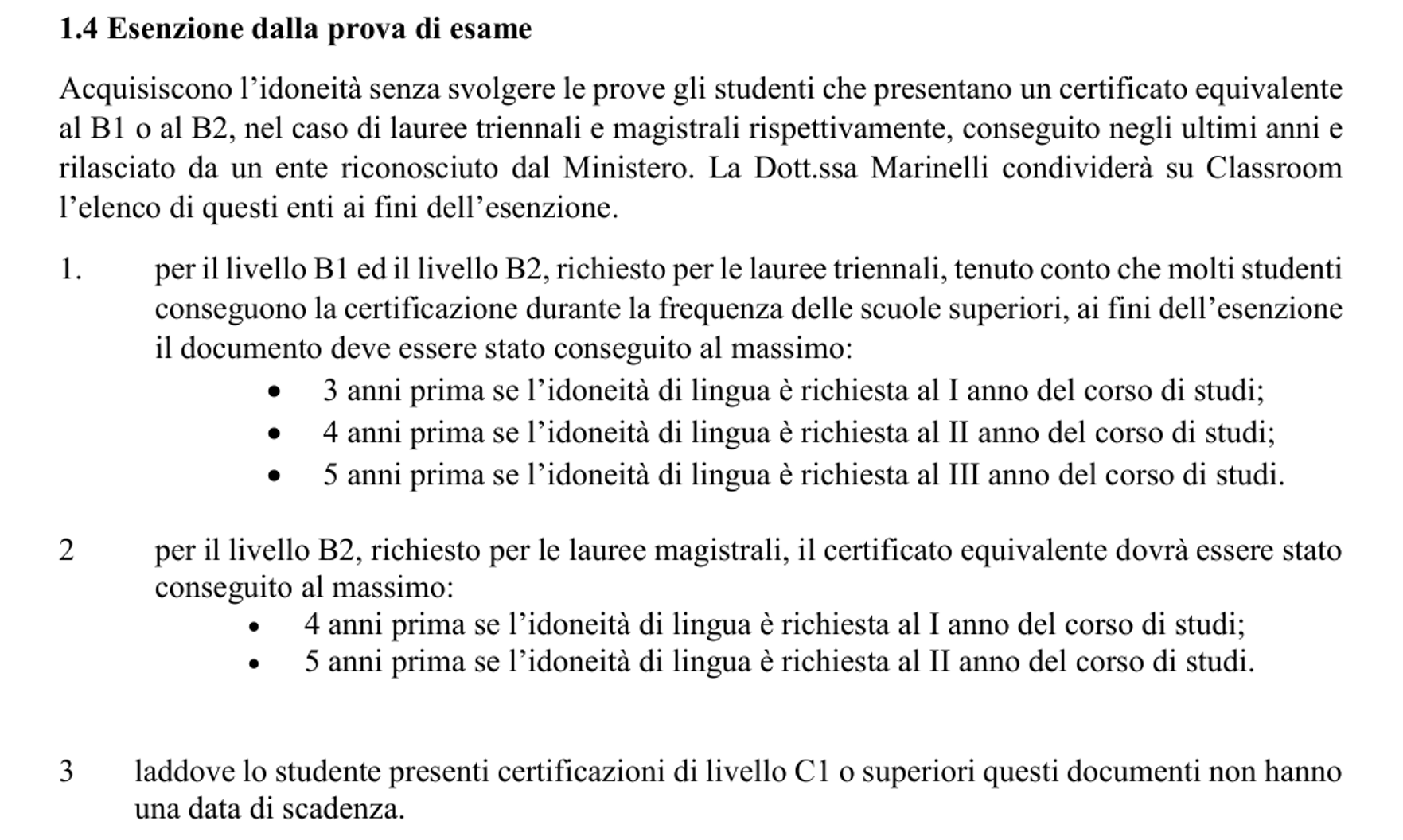 Esenzione tramite certificazione linguistica